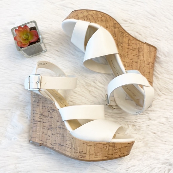 Chinese Laundry | White Leather Platform Wedge Strap Sandals heels women’s 7 - Picture 5 of 7